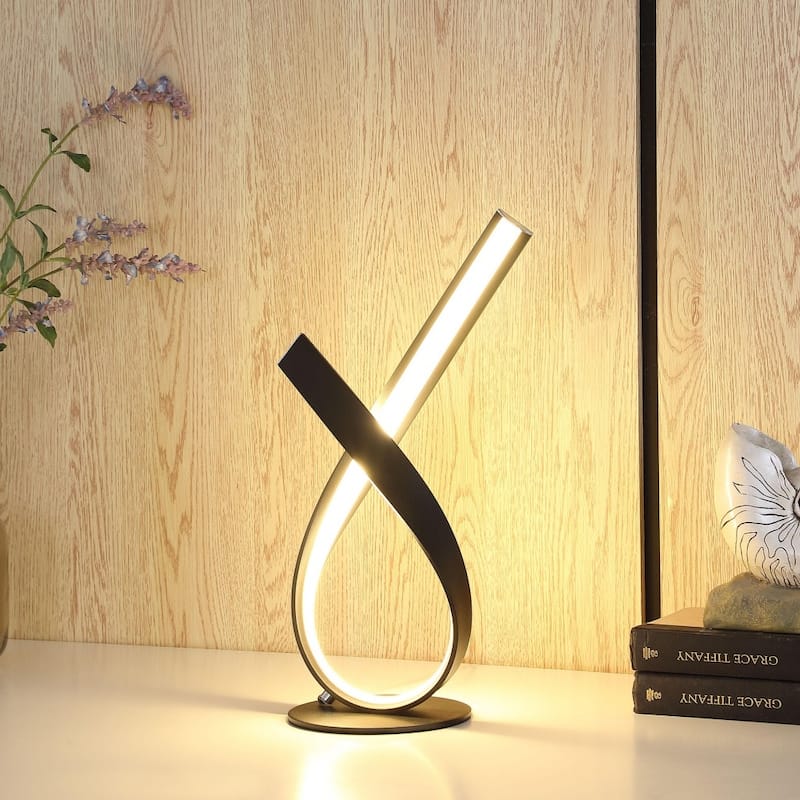 17" Black Abstract Ribbon Metal Lamp With UV Light - Small