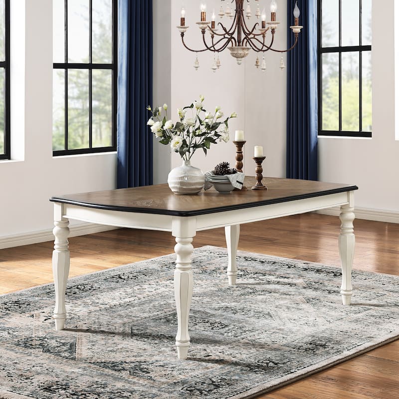 Roundhill Furniture Belleza French Country 7-Piece Dining Set in Antique White and Weathered Oak Finish