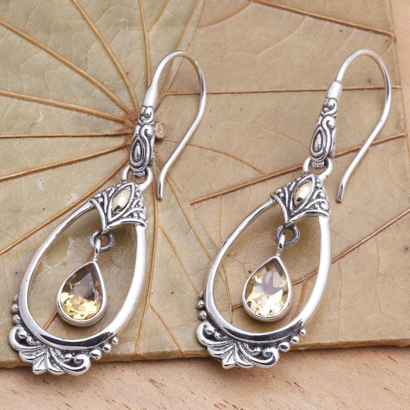 NOVICA Victoriana, Gold-accented citrine dangle earrings - 2L*0.6W