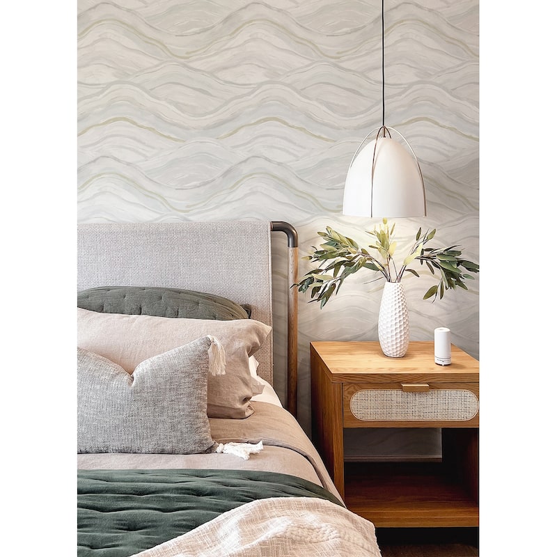 A-Street Prints Dorea Light Blue Striated Waves Wallpaper