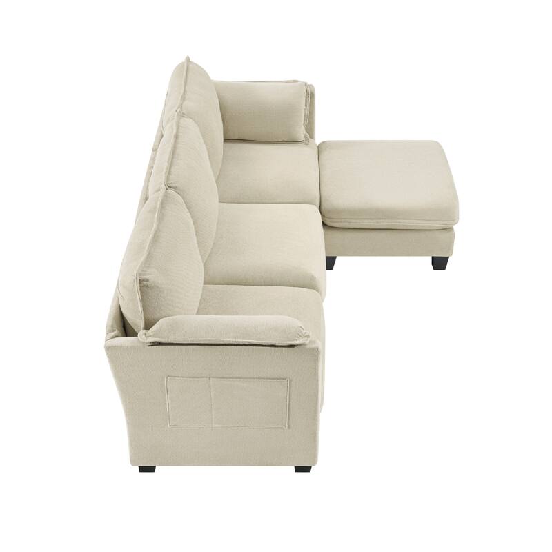 93" L-Shaped Sofa With Cotton-Linen Brushed Fabric, Detachable Storage Armrest Cushion, 3-Seater For Living Room