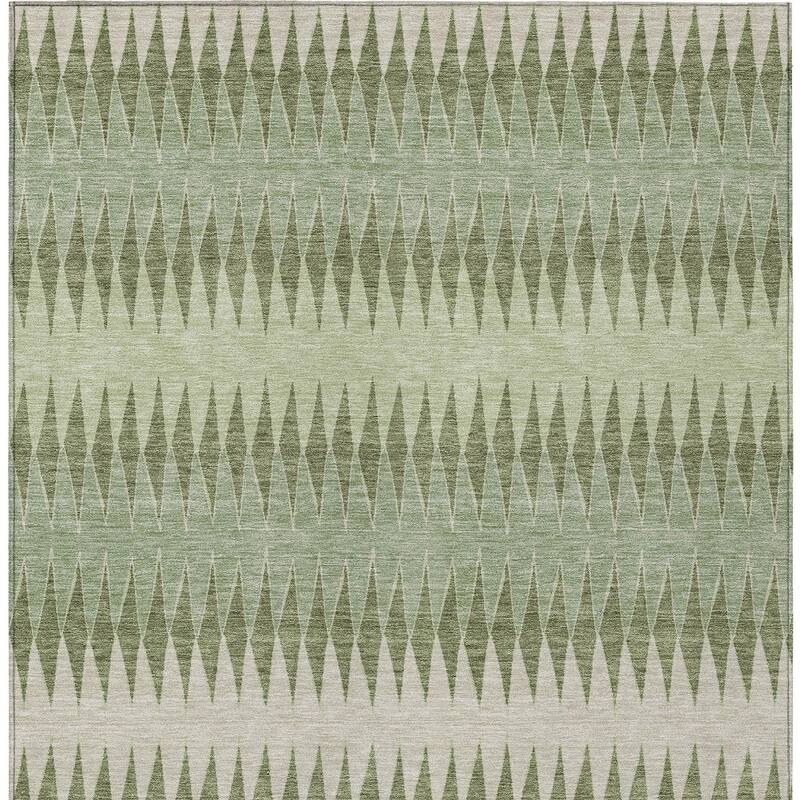 Green And Light Green Striped Washable Indoor Outdoor Area Rug - 5' X 8'