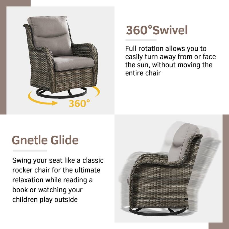 Outdoor Swivel Chairs 3 Piece Wicker Rocking Charis Table Set - Grey