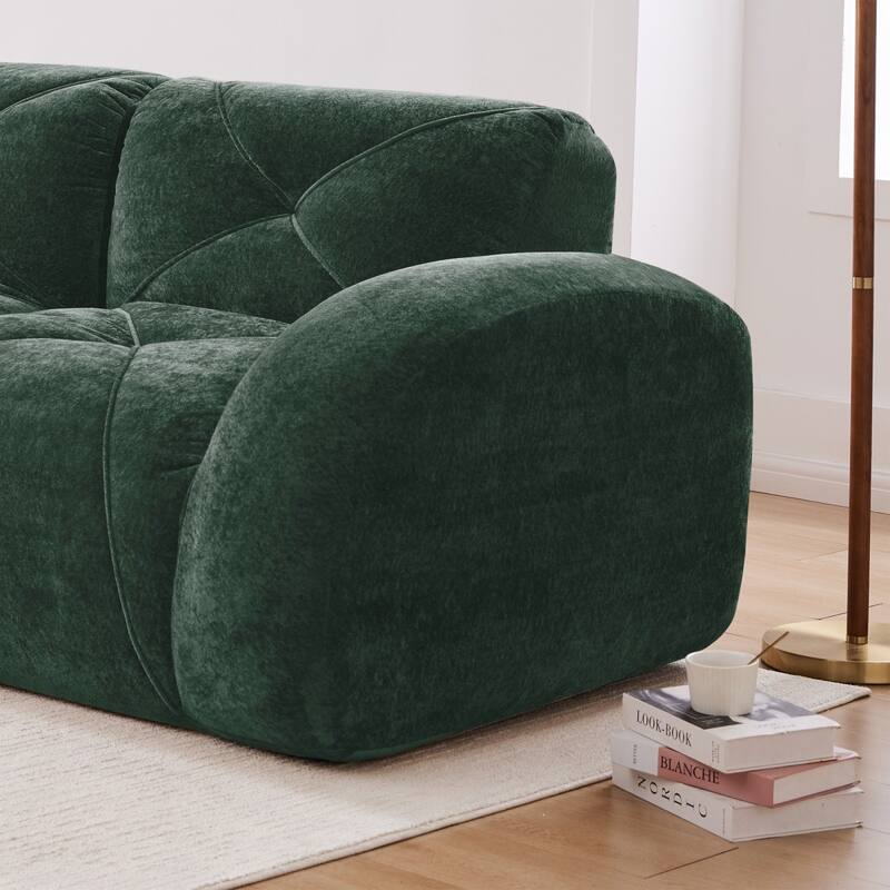 110.6" L-Shaped Velvet Sectional Boneless Sofa with Movable Ottoman