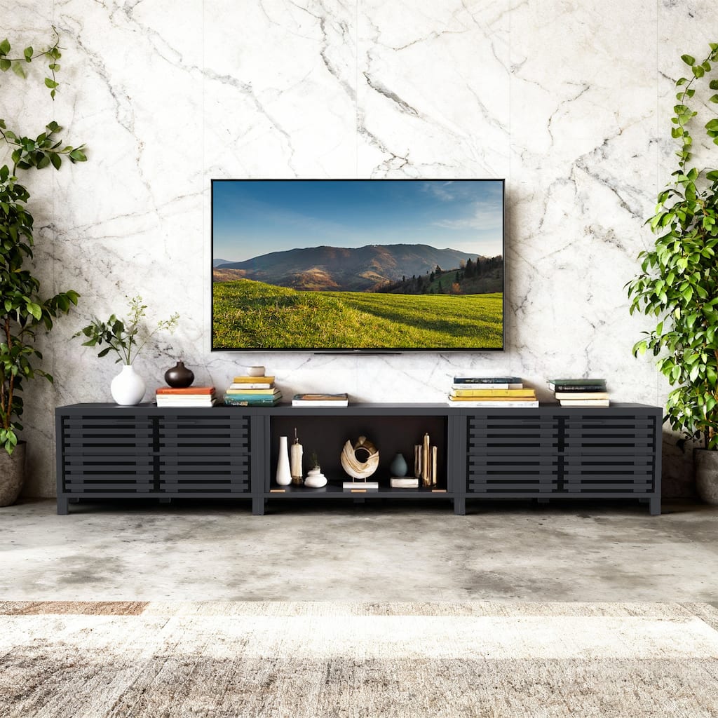 115" Modern Black Rectangular Storage TV Stand Media Console for TV's up to 120"