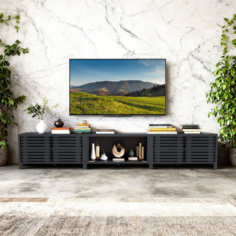 115" Modern Black Rectangular Storage TV Stand Media Console for TV's up to 120"