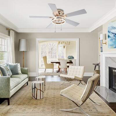 52-in Nickel LED Indoor Flush Mount Ceiling Fan with Light Remote (5-Blade)