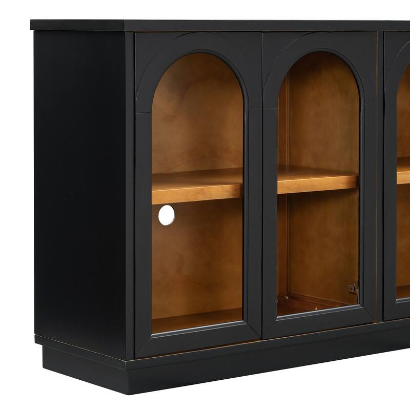 Spruce & Spring 4-Door Large Storage Buffet Cabinet with Glass Doors