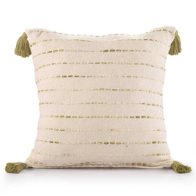 Sevita Torrent Variegated Stripe Cotton Blend Handmade 20"x20" Throw Pillow, with Tassels