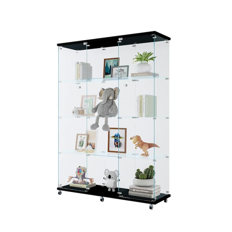 12 Shelves Glass Display Cabinet with 3 Columns and Lock, Curio Cabinets Tempered Glass Floor Standing Bookshelf for Living Room