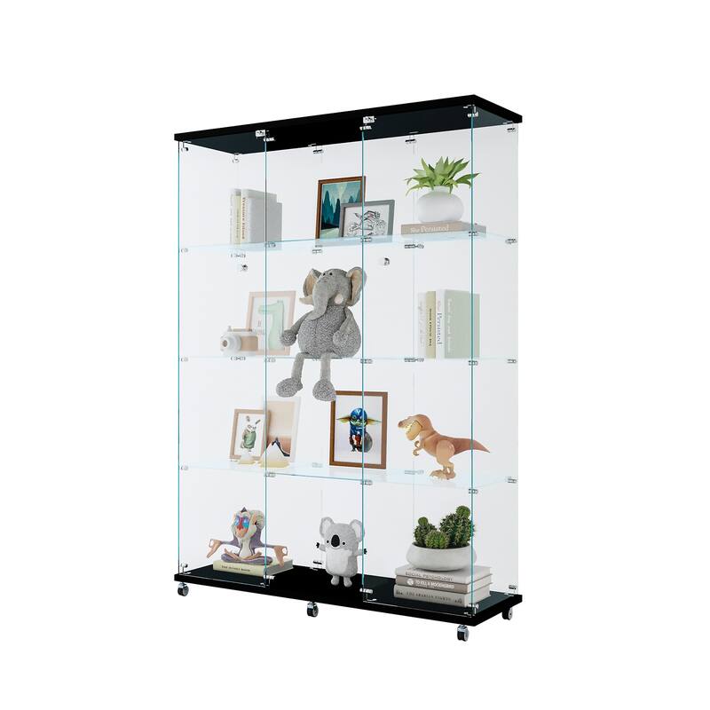 Glass Display Cabinet with 4 Shelves Extra Large, Curio Cabinets, Floor Standing Glass Bookshelf, Quick Installation