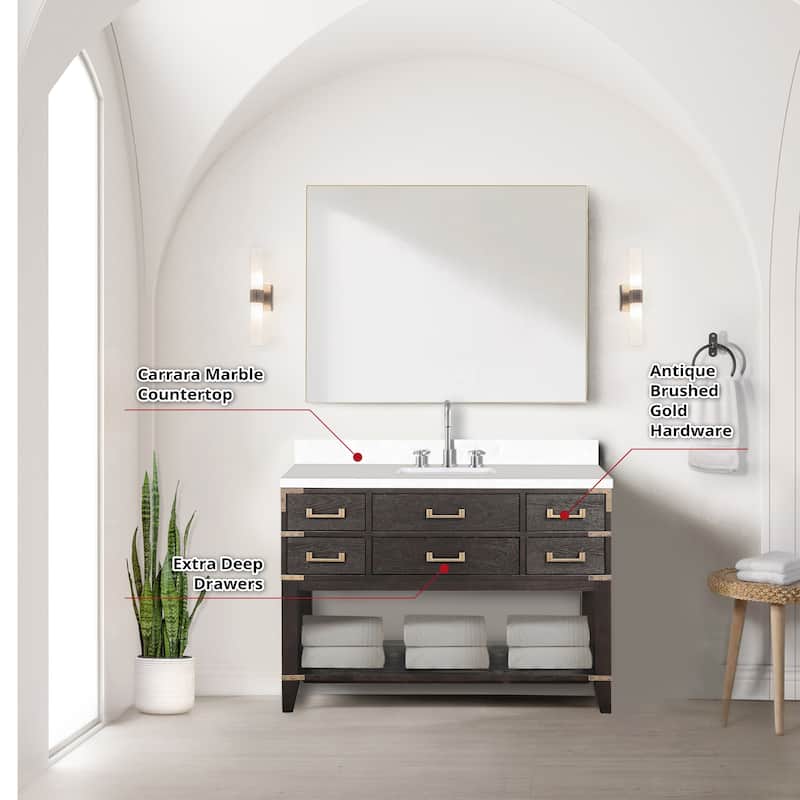 Norwalk 48 in W x 22 in D Black Oak Single Bath Vanity and White Quartz Top