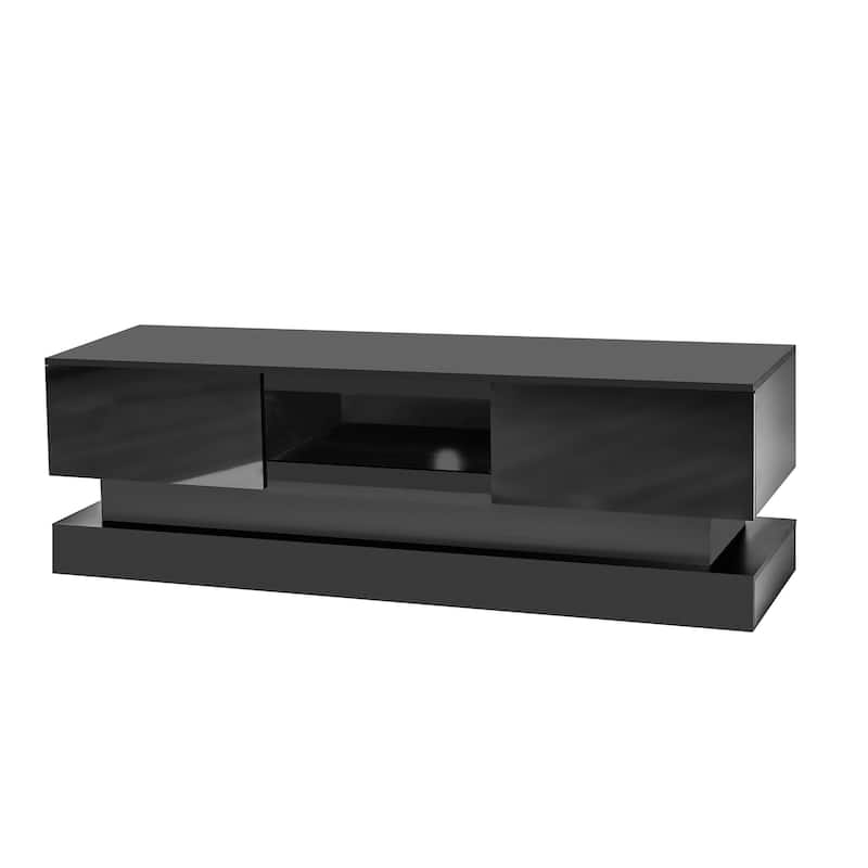 Black 63" TV Stand with Double-Layer & LED for TVs Up to 65"