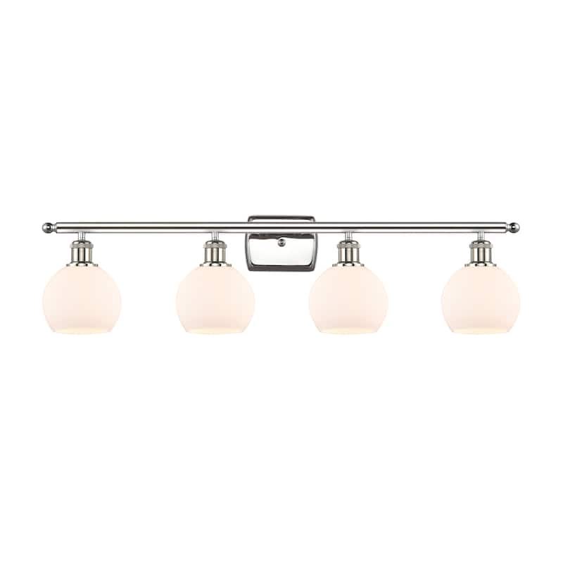 Innovations Lighting Athens - 4 Light 36" Bath Vanity Light - 6" Shade - Polished Nickel Finish/Matte White