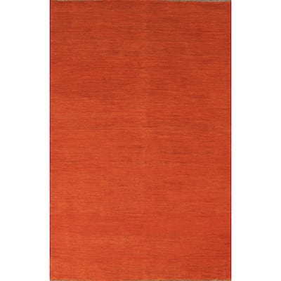 Orange Gabbeh Modern Rug Handmade Solid Wool Carpet - 3'10" x 5'9"