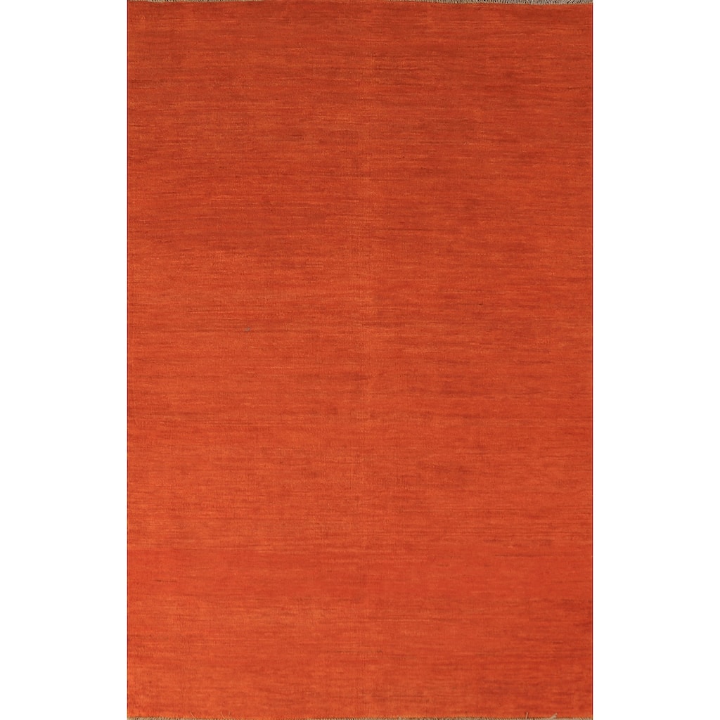 Orange Gabbeh Modern Rug Handmade Solid Wool Carpet - 3'10" x 5'9"