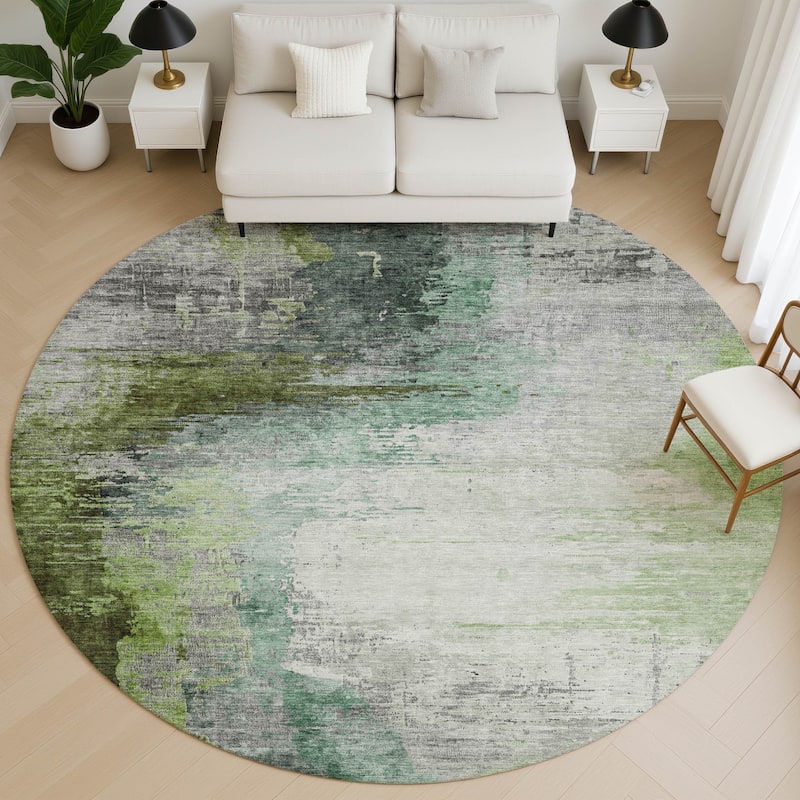 Premium Washable Super Soft Abstract Soid Mayfield Rug - Green - 8' x 8'