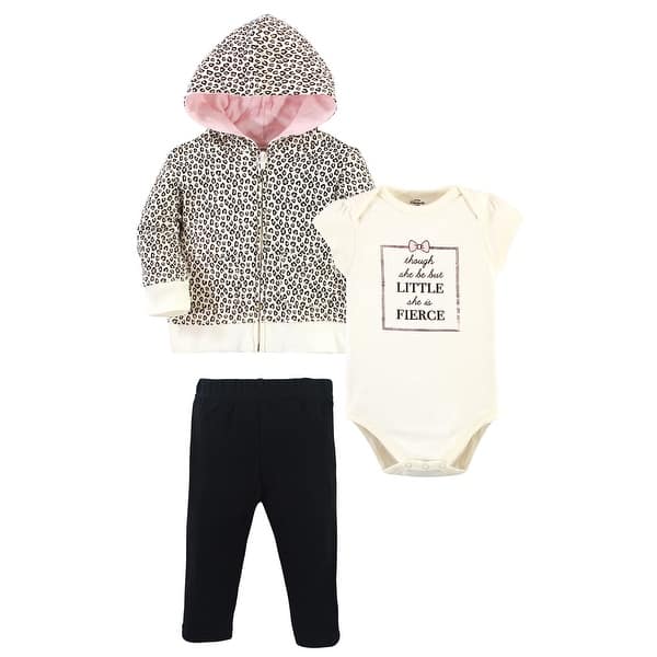 slide 1 of 1, Little Treasure Baby and Toddler Girl Hoodie, Bodysuit or Tee Top, and Pant Set, Leopard Baby 0-3 Months - Leopard Baby