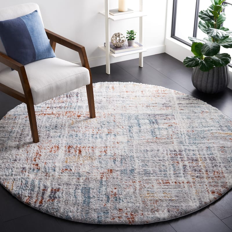 SAFAVIEH Berber Shag Penina Rug - 4'5" Round - Blue Rust/Ivory