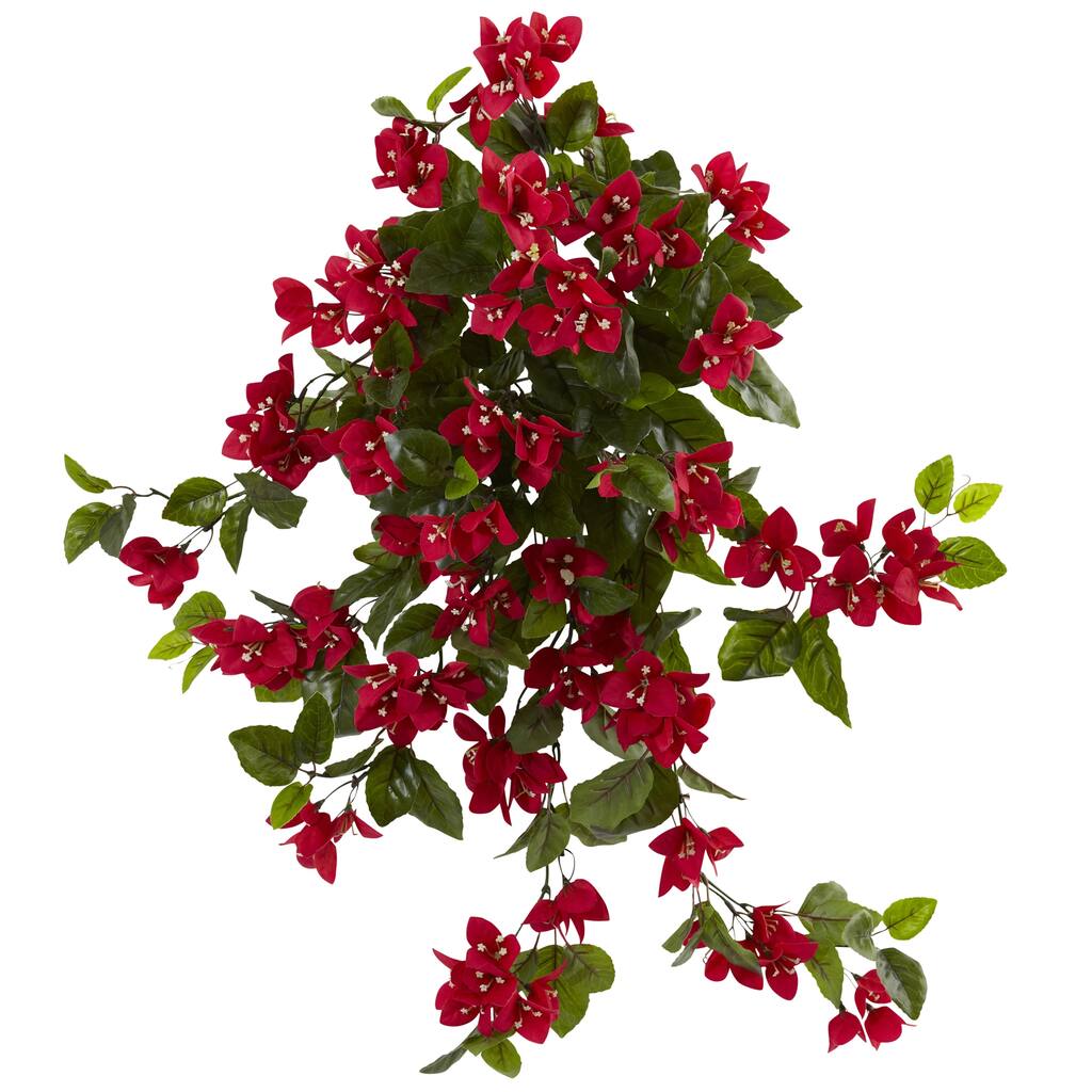 28" Bougainvillea Hanging Bush (Set of 2) UV Resistant - Red