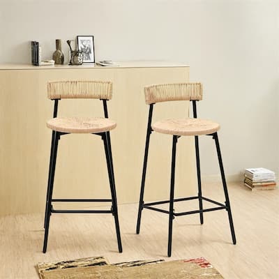 Counter Stools,Handwoven Paper Rope Bar Stools Dining Pub Chairs,2 PCS