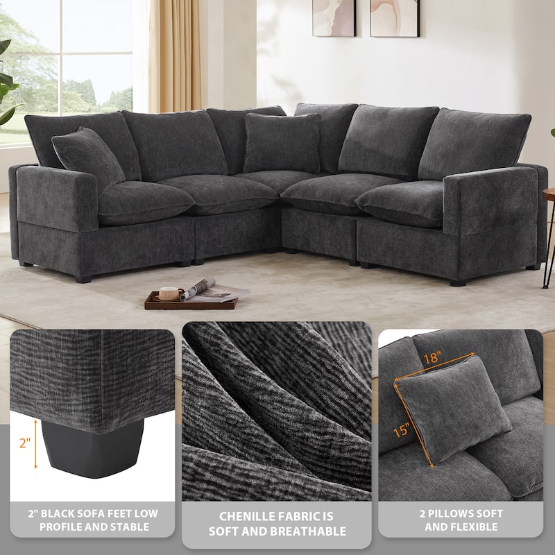 Modern L Shaped Modular Sectional Sofa with Reconfigurable Chenille Seats and Foam Cushions for Living Rooms or Offices