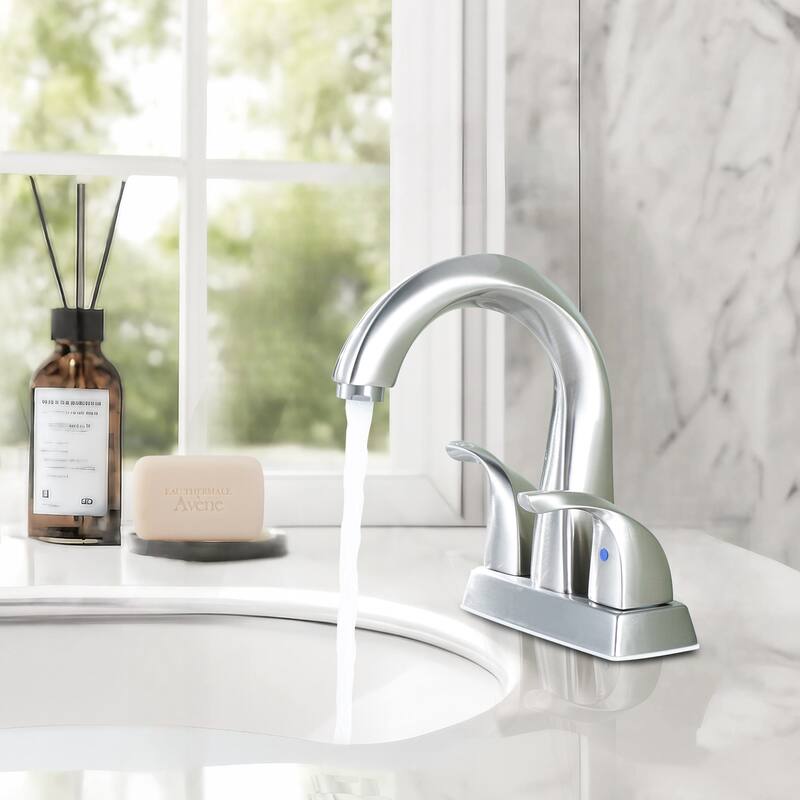 WOWOW 4 in. Centerset Double-Handle Bathroom Faucet with Pop Up Drain