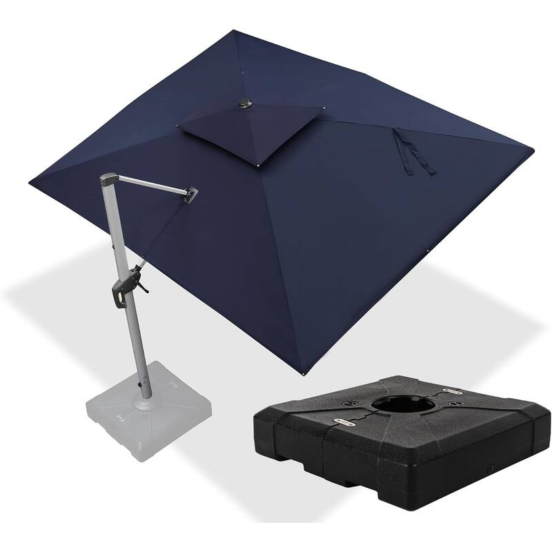 PURPLE LEAF 9 x 12ft Outdoor Rectangle Large Cantilever Umbrella with Base - Navy Blue
