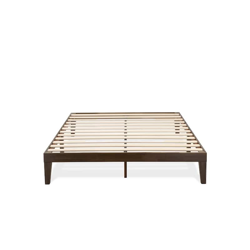 Retro Platform Bed Frame - Modern Wood Bed with Solid Legs - Mid-Century Bedroom Furniture - Walnut Finish