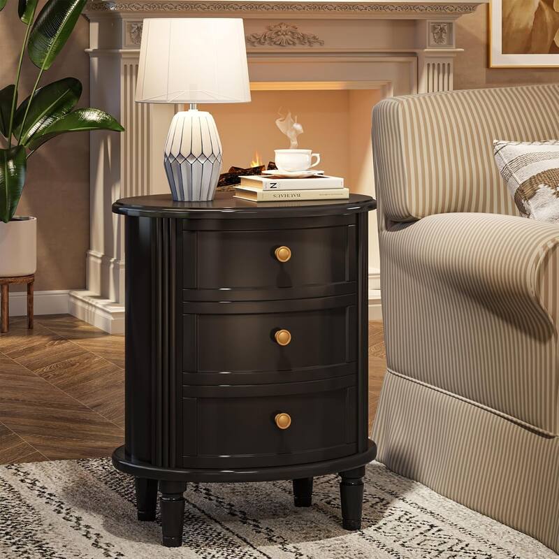 White Wood No Assembly Required 3-Drawer Bedside Table for Bedroom