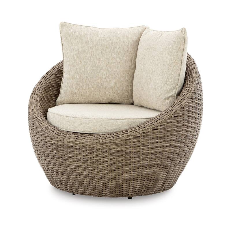 Swivel Outdoor Lounge Chair Set of 2, Beige Wicker, Nuvella Cushions