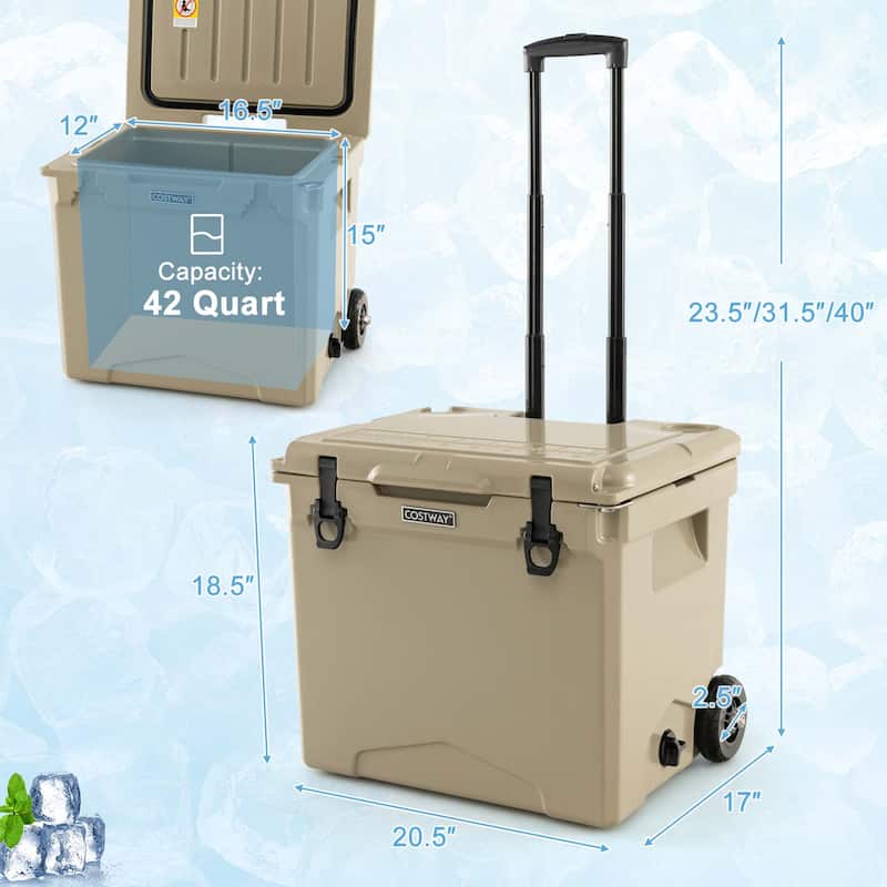 42 Qt Portable Cooler Roto Molded Ice Chest with wheels Handle