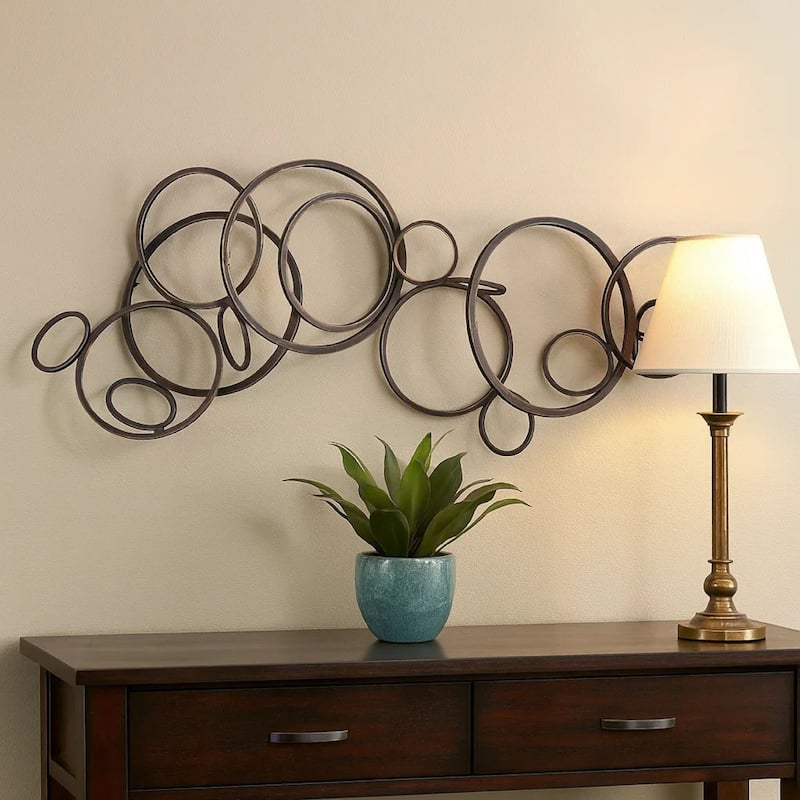 Industrial Style Metal Wall Decor with Multiple Circles, Bronze