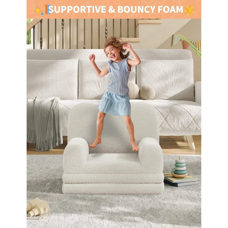 Kids Couch, 2-in-1 Convertible Teddy Fleece Fabric Toddler Sofa Chair