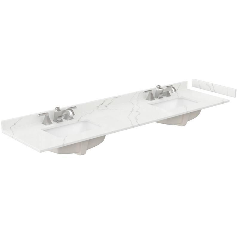Sheffield 80-inch Double Vanity, 3 Hole Quartz Top, Med Cabinets