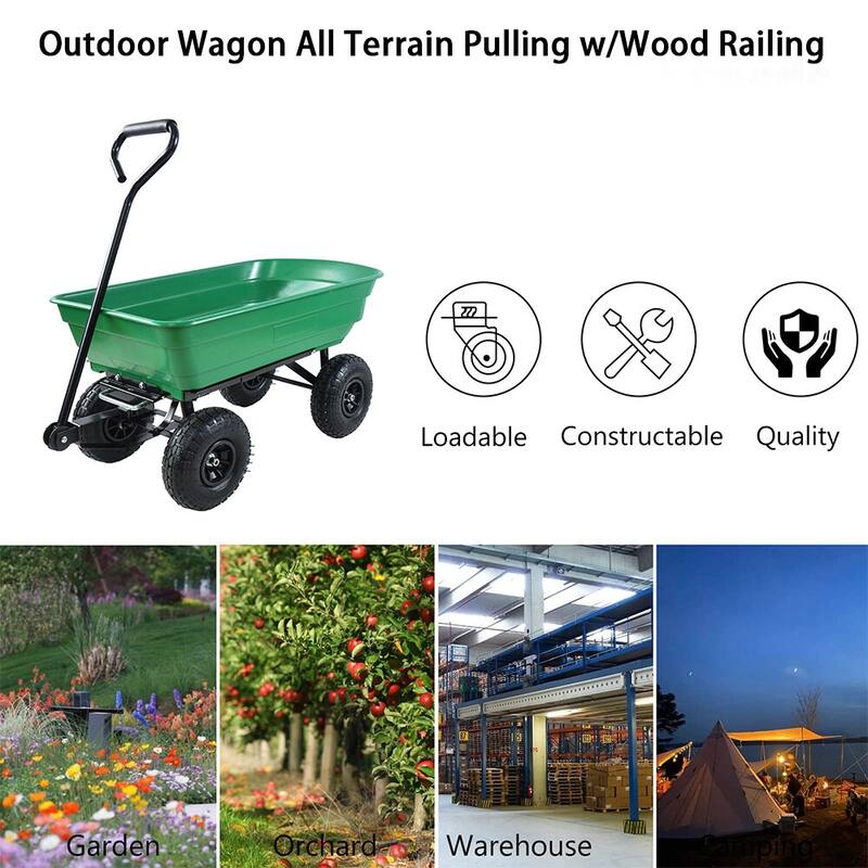 Garden Dump Cart Wagon, Trolley Cart, 75-liter - 36.60"Lx19.55"Wx20.08"H