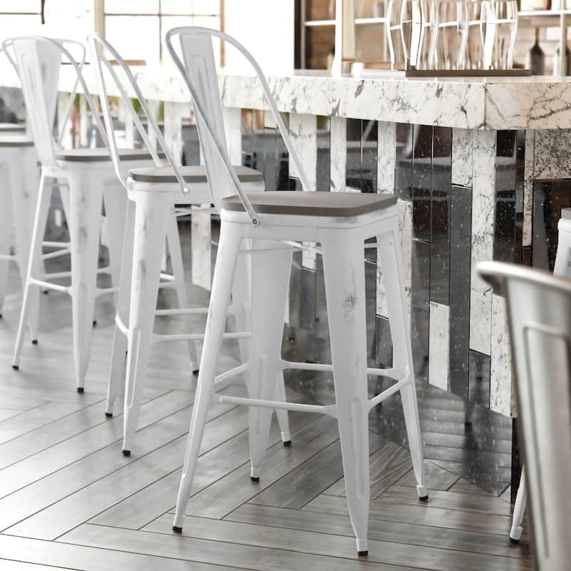 All-Weather Bar Height Stool with Poly Resin Seat - White/Grey