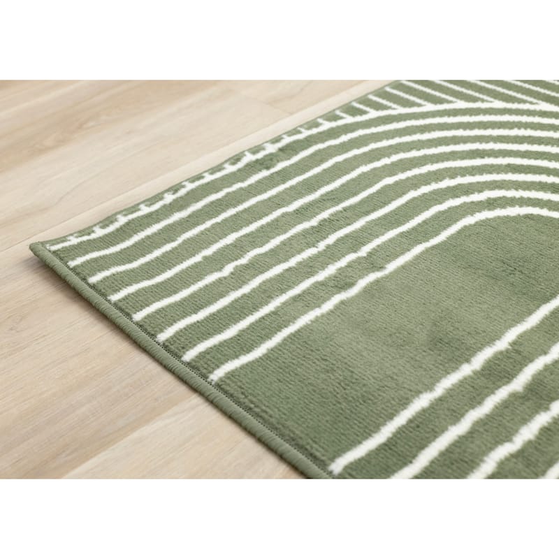 Modern Geometric Arches Rug in Green White