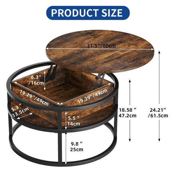 Moasis Rustic Farmhouse Lift Top Coffee Table with Hidden Storage and ...