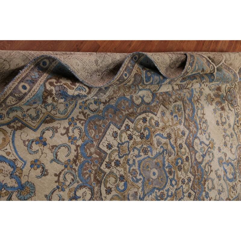 Geometric Tabriz Persian Area Rug Handmade Bedroom Wool Carpet - 9'8"x 13'1"
