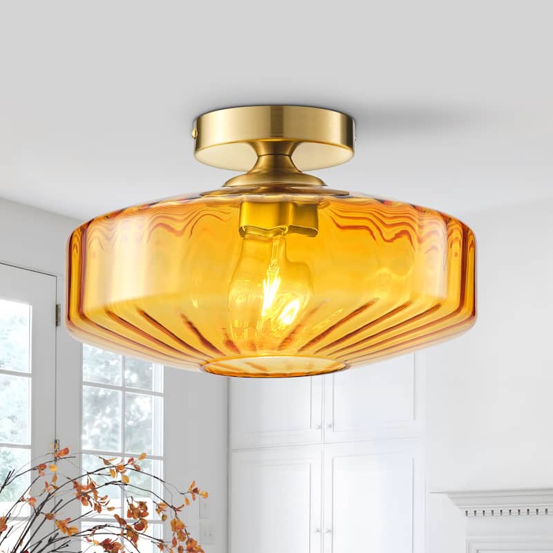 Starsky 1-Light Handcrafted Radiating Texture Art Glass Flush Mount - Brown