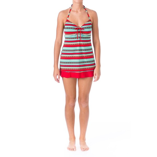 Mainstream Womens Striped Halter Swimdress