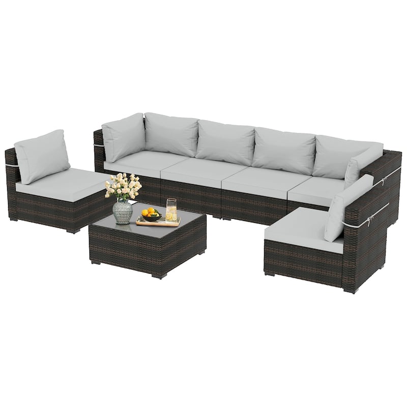Patio Watcher Morden Outdoor 7-Piece Rattan Wicker Sectional Set Suit for Backyard