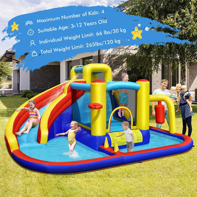 Gymax 7-in-1 Inflatable Water Slide Water Park Kids Bounce Castle With