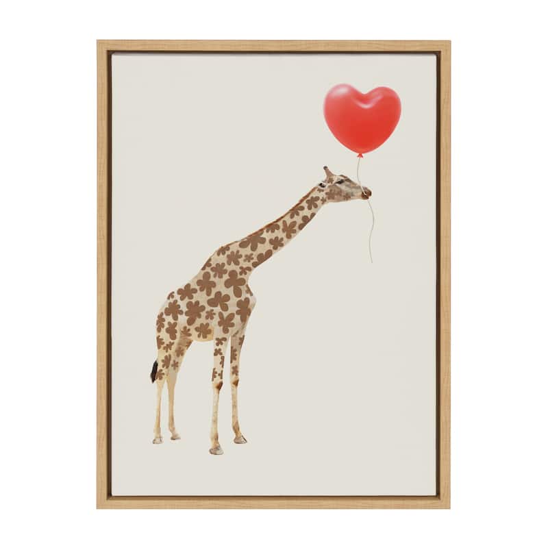 Kate and Laurel Sylvie Giraffe Love Framed Canvas by July Art Prints