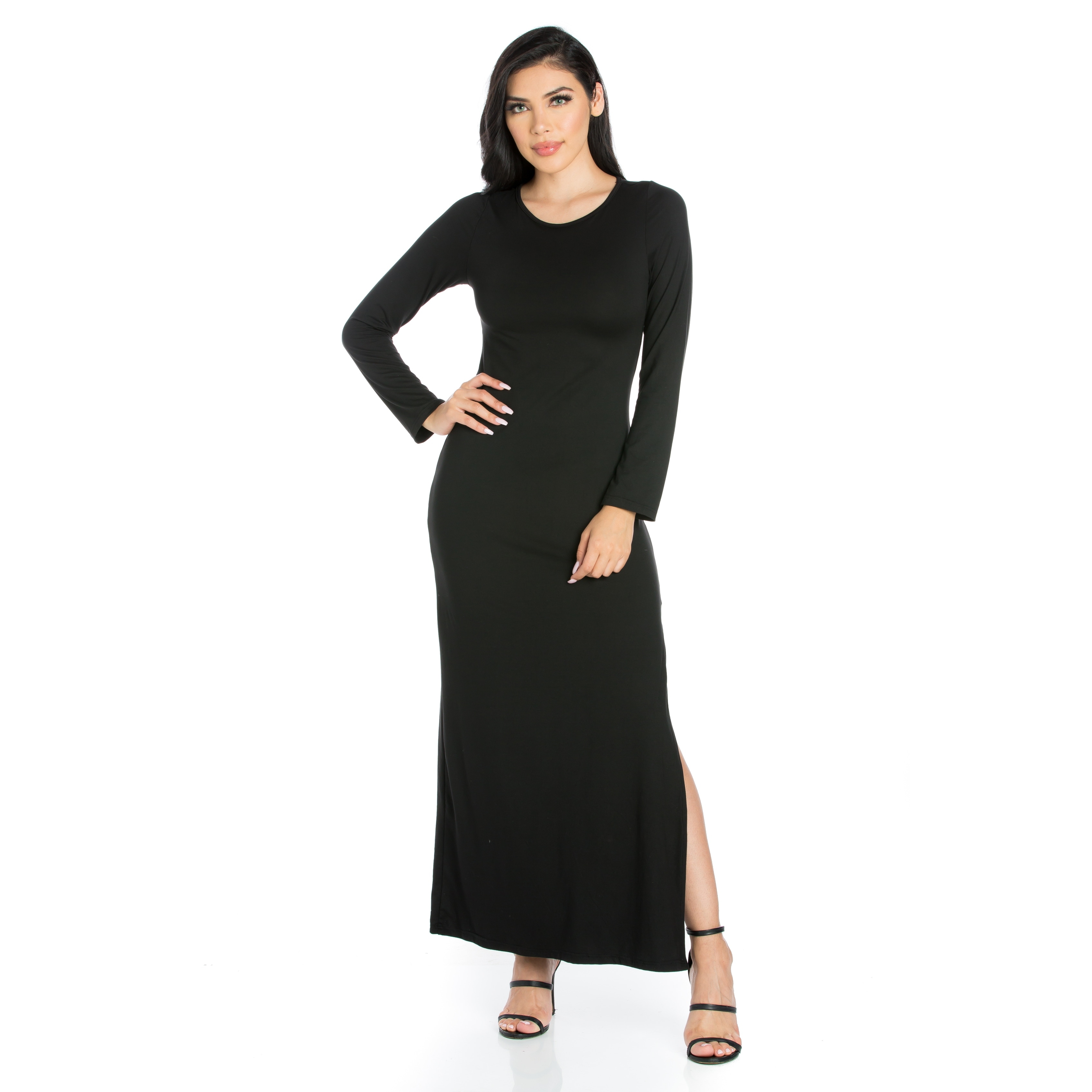 long sleeve black maxi dress casual