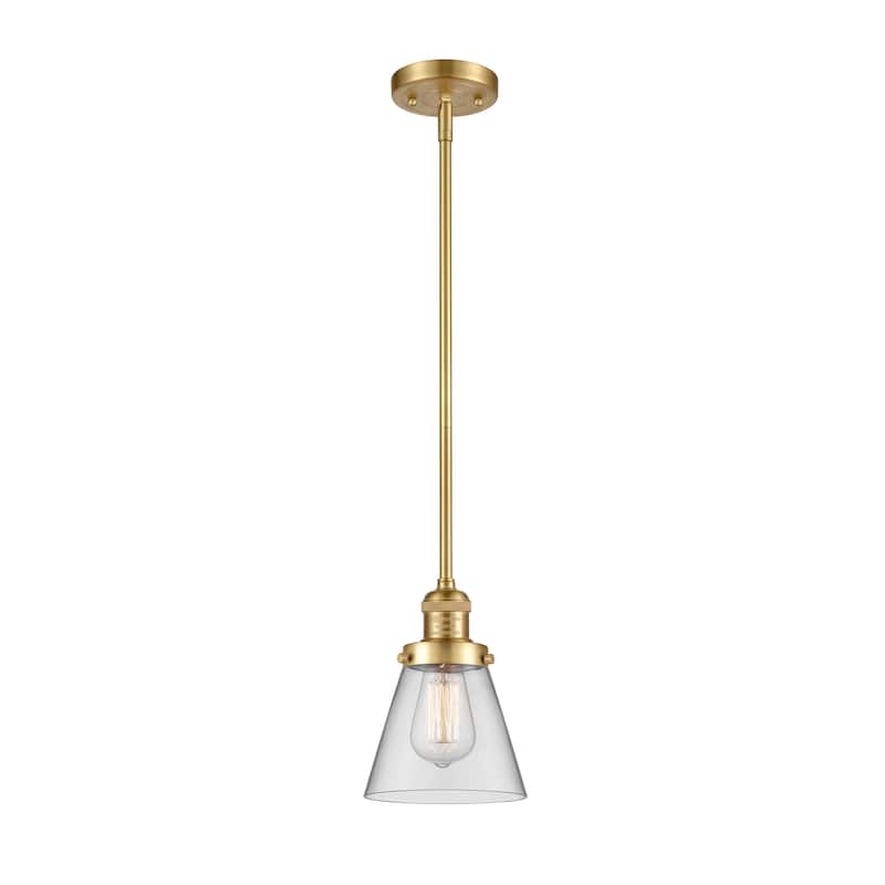 Innovations Lighting Franklin Restoration Cone - 1 Light 6" Stem Hung Mini Pendant - Clear/Satin Gold