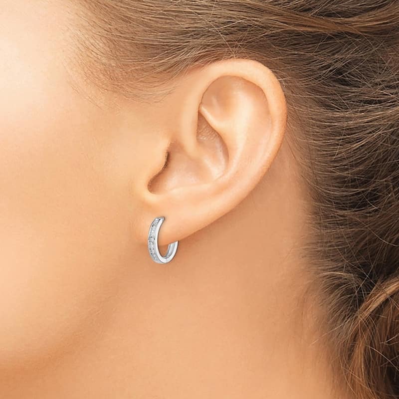 Curata 925 Sterling Silver Polished Hinged hoop Diamond Earrings - 13x3mm Wide 2mm Thick