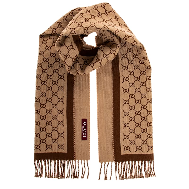 Gucci GG Wool Scarf - Beige/Brown