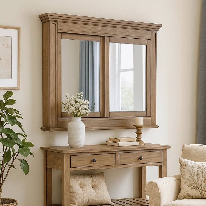 5 MM Beveled Cabinet Mirror with Storage, Brown